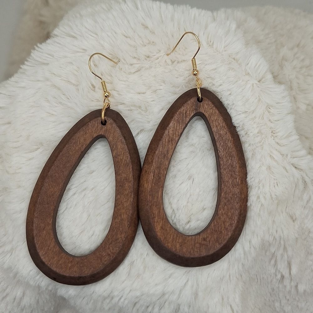 Wood Hollowed out earrings tear drop shape boho jewelry
